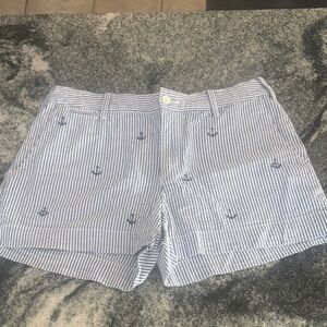 Ralph Lauren Blue and White Striped Anchor Embroidered Shorts